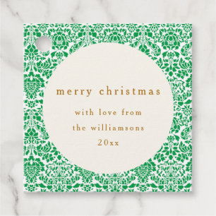 Vintager grüner Damast Weihnachten Geschenkanhänger