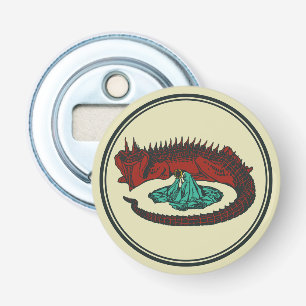Vintager Grüner Drache Lady Vector Art Nouveau Flaschenöffner