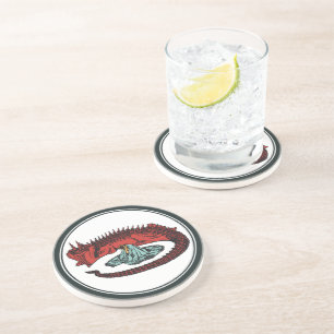 Vintager Grüner Drache Lady Vector Art Nouveau Getränkeuntersetzer