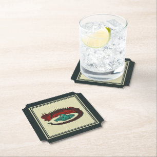 Vintager Grüner Drache Lady Vector Art Nouveau Untersetzer