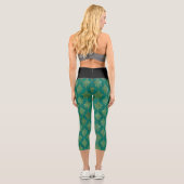 Vintager grüner GoldDamaskus Capri Leggings (Rückseite)