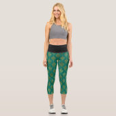 Vintager grüner GoldDamaskus Capri Leggings (Vorderseite)