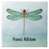 Vintager grüner Golddrachenfliege auf blauen Aquar Fliese (Vorderseite)