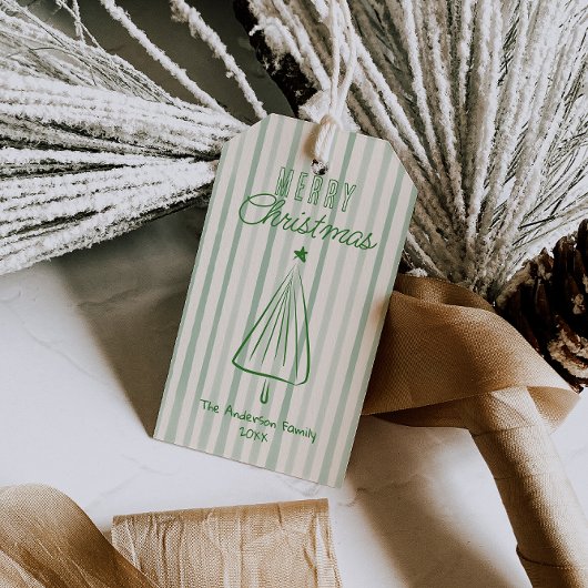 Vintager, grüner Hand gezeichneter Abstrakter Baum Geschenkanhänger