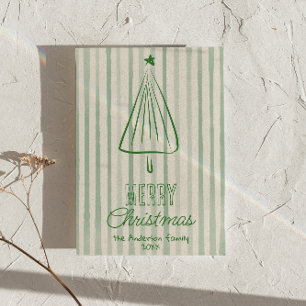 Vintager, grüner Hand gezeichneter Weihnachtsbaum Feiertagskarte