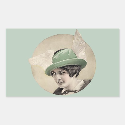 Vintager Grüner Hat Rechteckiger Aufkleber (Vorderseite)