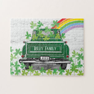 Vintager grüner Lkw-Regenbogen Rustikaler Familien Puzzle