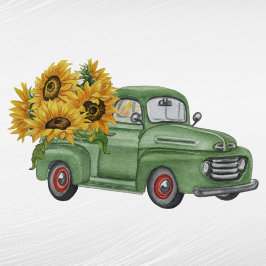 Vintager Grüner LKW Sonnenblumen Aufkleber