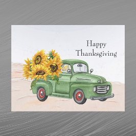 Vintager Grüner LKW Sonnenblumen Erntedank Feiertagspostkarte