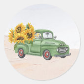 Vintager Grüner LKW Sonnenblumen Runder Aufkleber (Vorderseite)