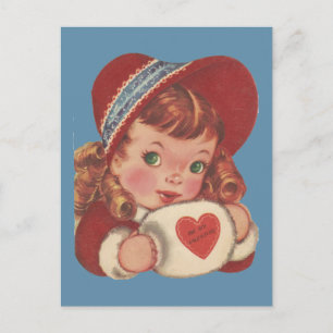 Vintager grüner mit Augen MädchenValentine Feiertagspostkarte