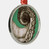 Vintager grüner Oktopus Tentacle Silbernes Ornament (Rechts)