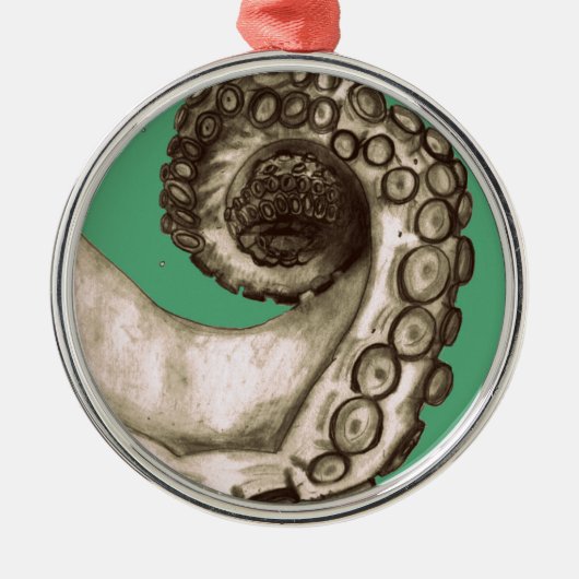 Vintager grüner Oktopus Tentacle Silbernes Ornament (Vorne)