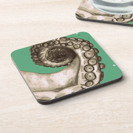 Vintager grüner Oktopus Tentacle Untersetzer (Linke Seite)