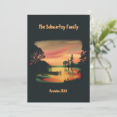 Vintager grüner Orangenrot - Sonnenuntergang Einladung (Stehend Vorderseite)