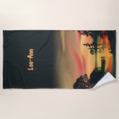 Vintager grüner Orangenrot - Sonnenuntergang Strandtuch (Vorderseite)