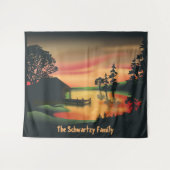 Vintager grüner Orangenrot - Sonnenuntergang Wandteppich (Vorderseite (Horizontal))