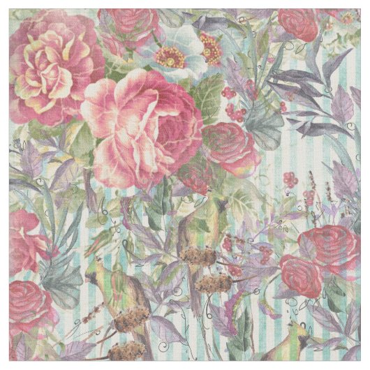 Vintager grüner rosa Grunge stripes den Blumen Stoff (Nahaufnahme)