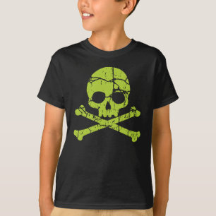Vintager grüner Schädel und gekreuzte Knochen T-Shirt
