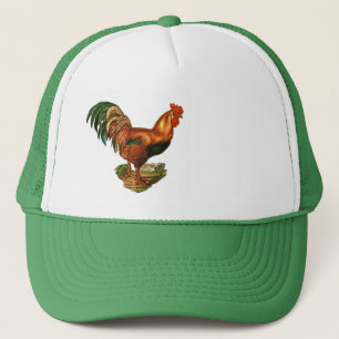 Vintager Grüner Schwanz Feathers Rooster Cockerel Truckerkappe