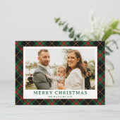 Vintager grüner Tartan Kariertes Foto Weihnachten (Stehend Vorderseite)