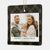 Vintager grüner Tartan Kariertes Foto Weihnachten Keramikornament (Links)