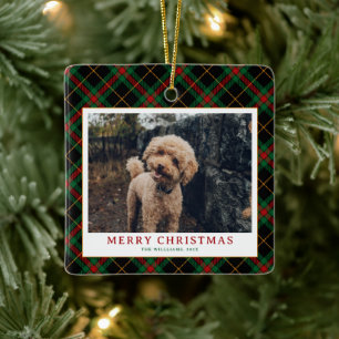 Vintager grüner Tartan Kariertes Foto Weihnachten Keramikornament