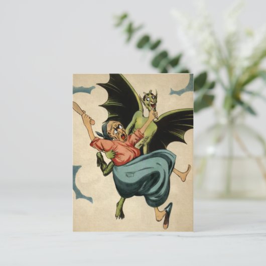 Vintager Grüner Teufel Postkarte (Stehend Vorderseite)