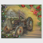 Vintager Grüner Traktor Weihnachten Geschenkpapier (Flach)