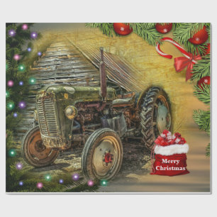Vintager Grüner Traktor Weihnachten Geschenkpapier