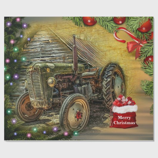 Vintager Grüner Traktor Weihnachten Geschenkpapier (Flach)