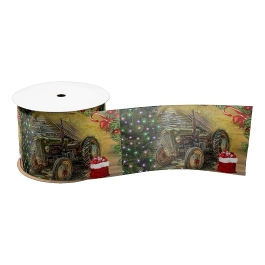 Vintager Grüner Traktor Weihnachten Satinband (Spule)