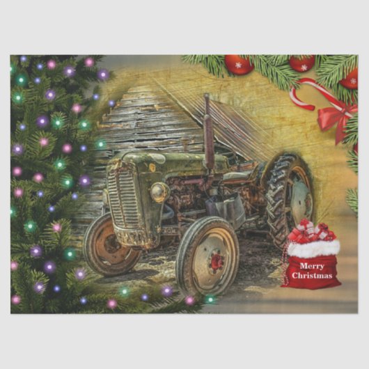 Vintager Grüner Traktor Weihnachten Seidenpapier (Vorderseite)