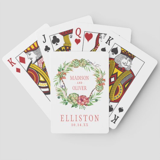 Vintager grüner u. rosa Mit Blumensucculent Spielkarten (Rückseite)