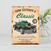 Vintager Grüner Wagen Classic zum Geburtstag Einla Einladung (Stehend Vorderseite)
