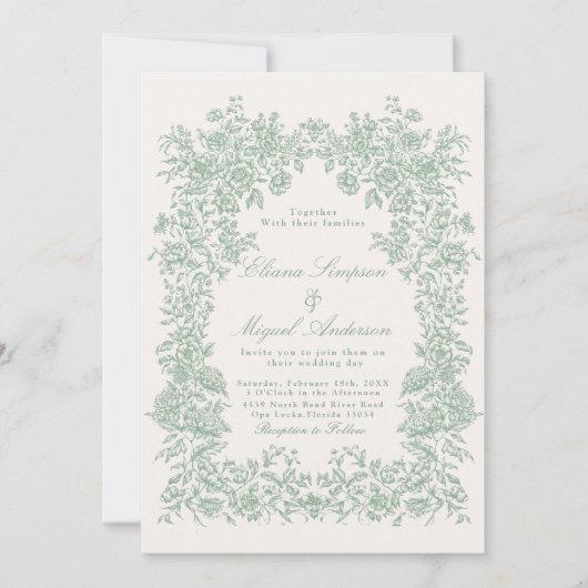 Vintager Grüngarten Viktorianische Hochzeit Einladung (Vorderseite)