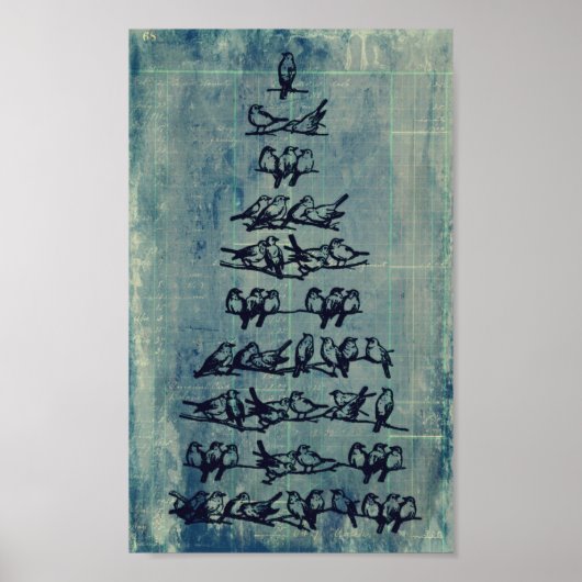 Vintager Grunge Bird Tree Poster (Vorne)