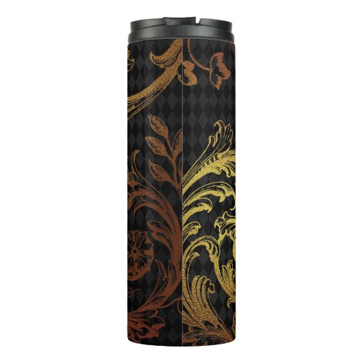Vintager Grunge Damask Thermosbecher (Rückseite)