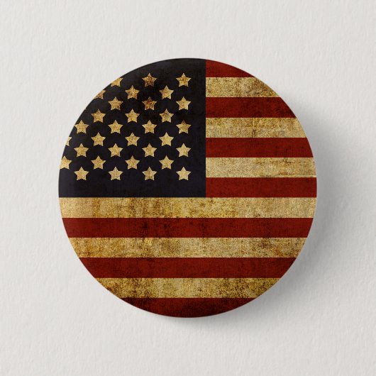 Vintager Grunge patriotische amerikanische Flagge Button (Vorderseite)