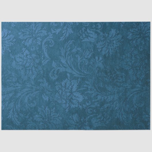Vintager grungy Deep Blue Floral Damask Seidenpapier (Vorderseite)