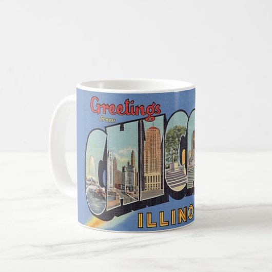 Vintager Gruß aus Chicago Kaffeetasse (Vorderseite Links)
