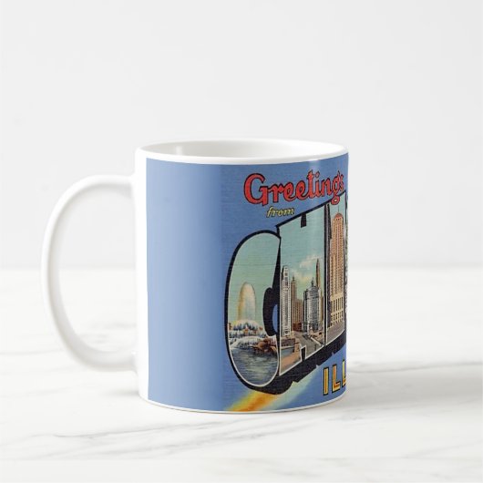 Vintager Gruß aus Chicago Kaffeetasse (Links)