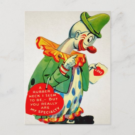 Vintager Gummi-Nacken Clown Valentine Postkarte (Vorderseite)