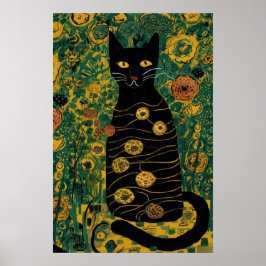 Vintager Gustav Klimt Schwarze Katze Im Blumengart Poster
