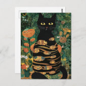 Vintager Gustav Klimt Schwarze Katze Im Blumengart Postkarte (Vorne/Hinten)