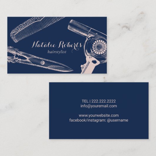 Vintager Haartrockner,  Schere Visitenkarte (Vorne/Hinten)