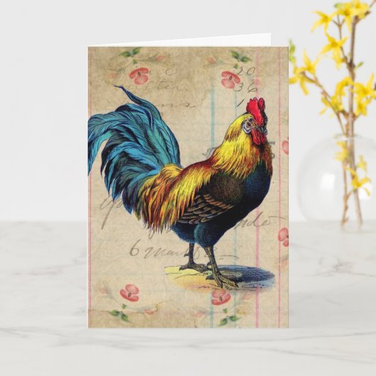 Vintager Hahn, Geburtstag Karte (Gelbe Blume)