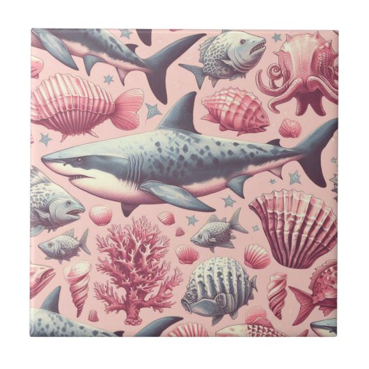 Vintager Hai nahtlos Fliese (Vorderseite)