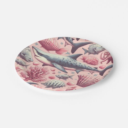 Vintager Hai nahtlos Pappteller (Schrägansicht)