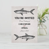 Vintager Hai-Paare-Zielort Hochzeit Einladung (Stehend Vorderseite)